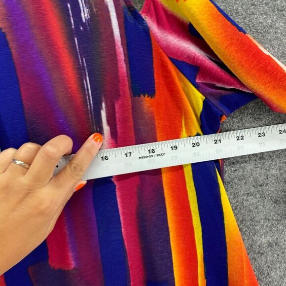 New IC Blouse Women L Large Blue Geometric Cold Shoulder 3/4 Sleeve Round Neck - Picture 8 of 10